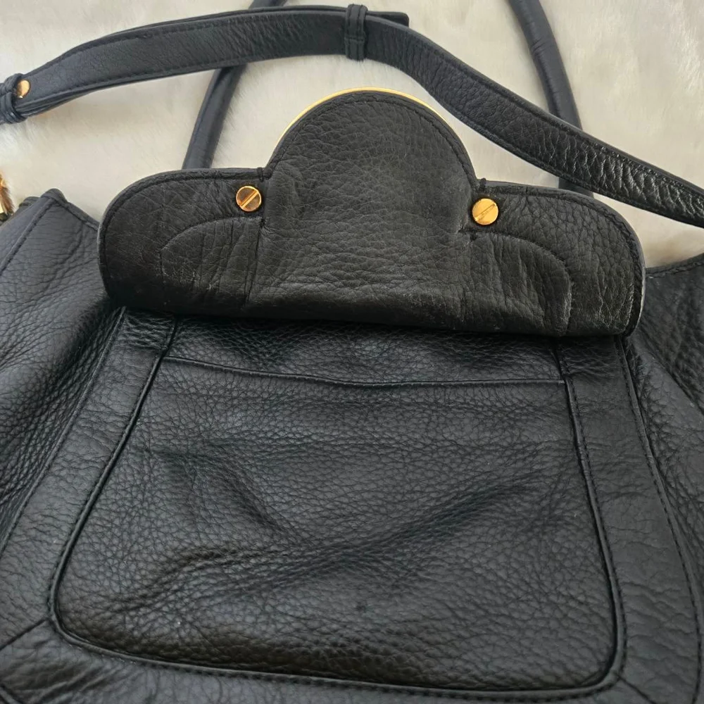 Women's Tory Burch Amanda Classic Hobo Black Pebbled Leather Crossbody Bag